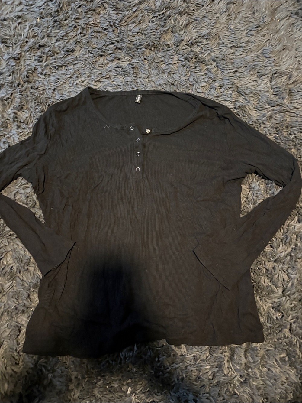 Black Long Sleeve Henley Top - Women